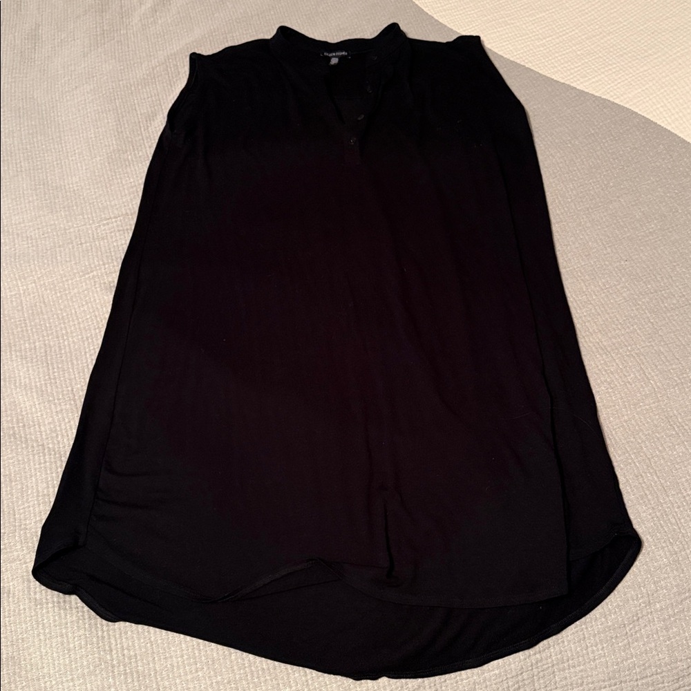 Eileen Fisher viscose sleeveless button V-Neck shirt Dress Black Size s mandarin